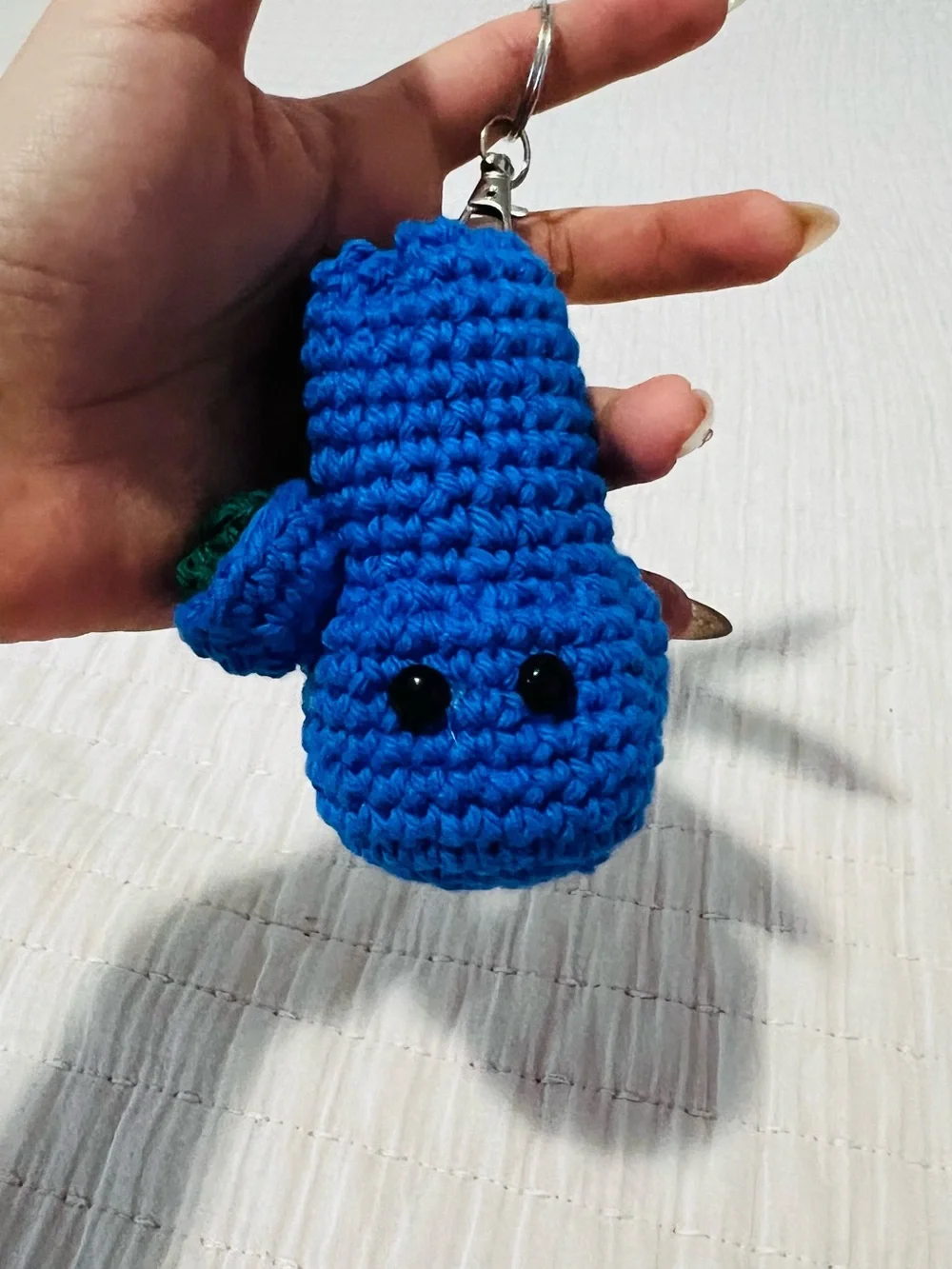 Handmade Blue Crochet green leaves and blue pot